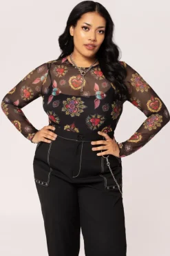 Hell Bunny Amias Mesh Top Black Discount