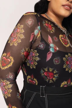 Hell Bunny Amias Mesh Top Black Discount