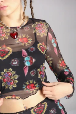 Hell Bunny Amias Mesh Top Black Discount