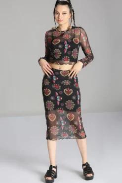 Hell Bunny Amias Mesh Top Black Discount