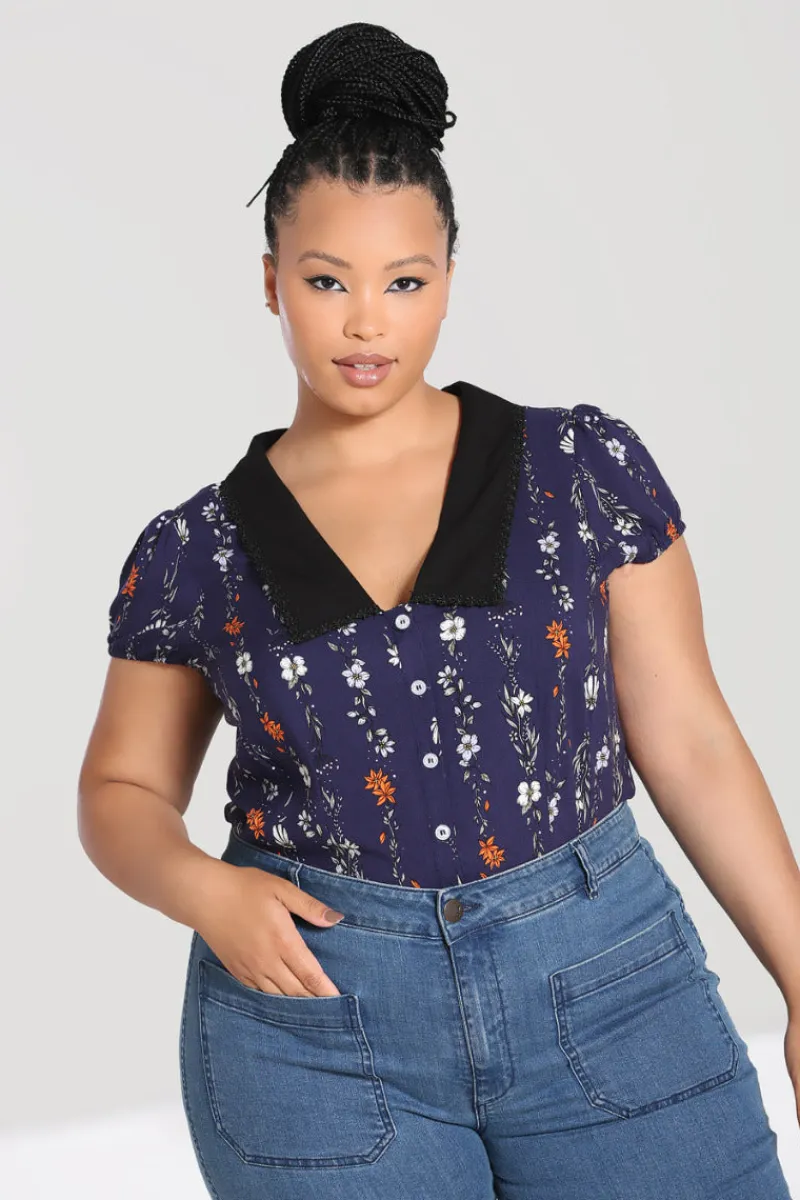 Hell Bunny Asta Blouse Blue New