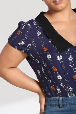 Hell Bunny Asta Blouse Blue New