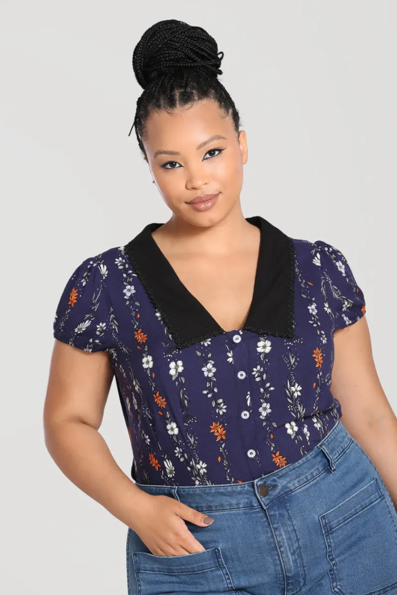 Hell Bunny Asta Blouse Blue New