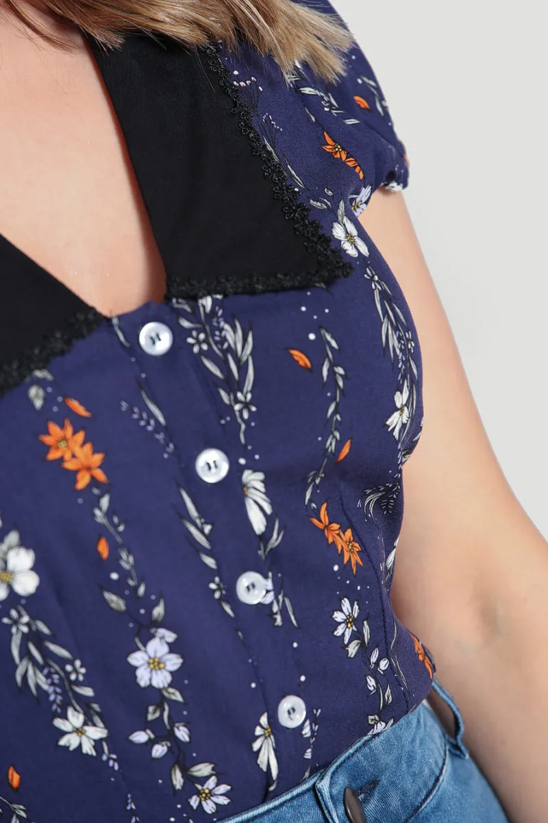 Hell Bunny Asta Blouse Blue New