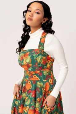 Hell Bunny Autumn Pinafore Dress Green Online