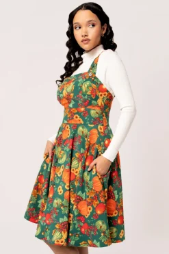 Hell Bunny Autumn Pinafore Dress Green Online