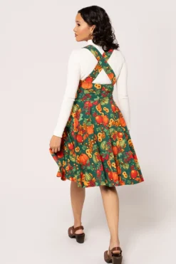 Hell Bunny Autumn Pinafore Dress Green Online