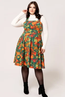 Hell Bunny Autumn Pinafore Dress Green Online