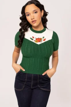Hell Bunny Autumn Top Green Sale