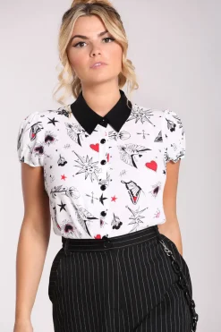 Hell Bunny Avery Blouse White Discount