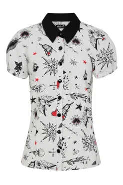 Hell Bunny Avery Blouse White Discount