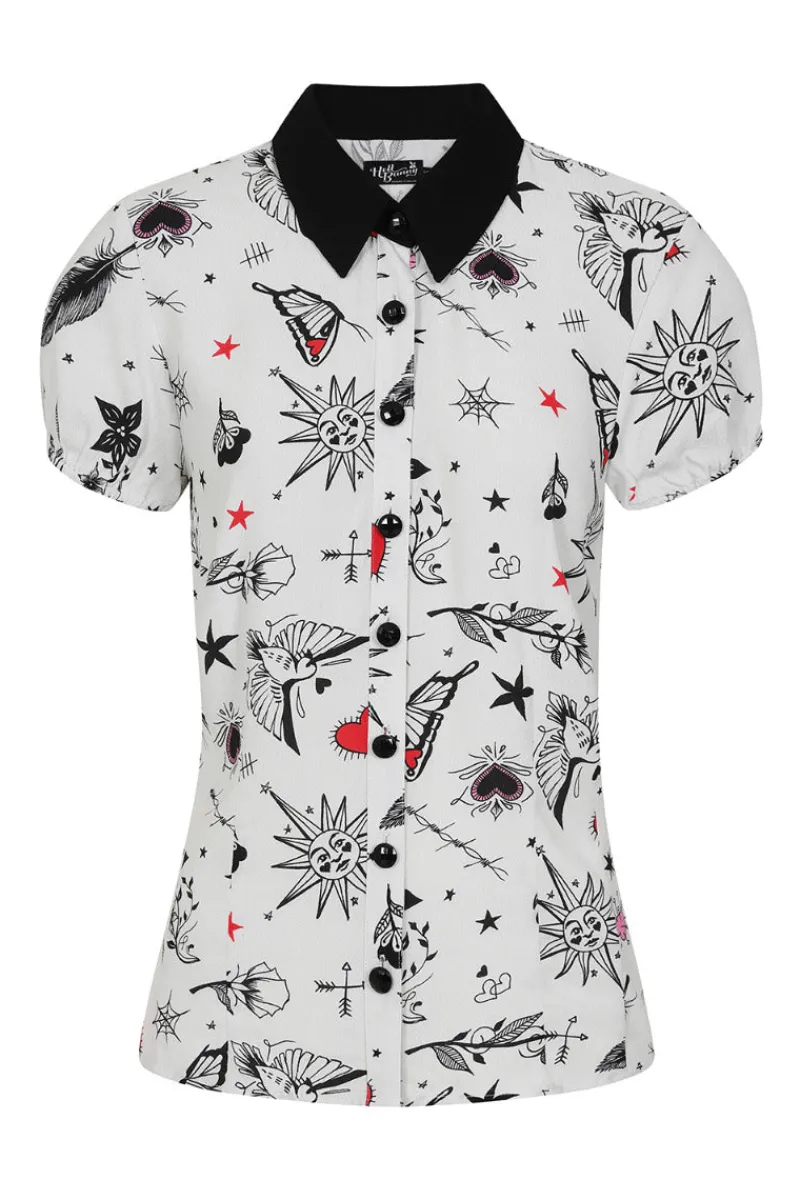 Hell Bunny Avery Blouse White Discount