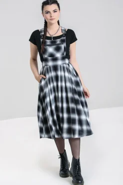 Hell Bunny Avril Pinafore Dress Grey Clearance