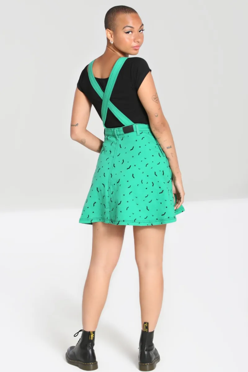 Hell Bunny Bat Pinafore Dress Green New