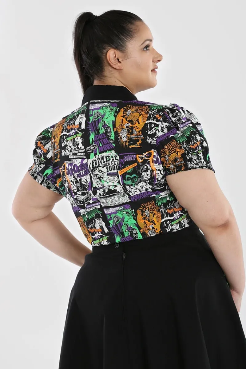 Hell Bunny Be Afraid Blouse Black New