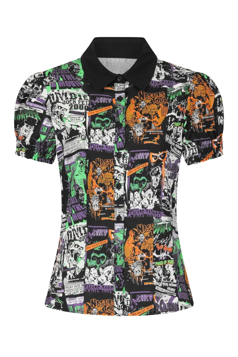 Hell Bunny Be Afraid Blouse Black New