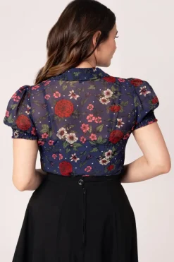 Hell Bunny Camellia Blouse Blue Clearance