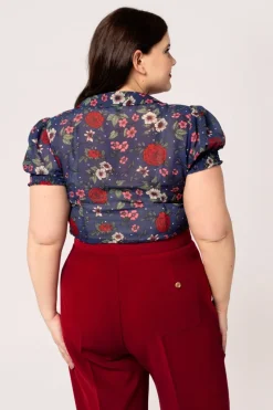 Hell Bunny Camellia Blouse Blue Clearance