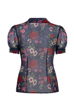 Hell Bunny Camellia Blouse Blue Clearance
