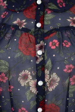 Hell Bunny Camellia Blouse Blue Clearance