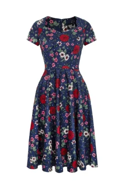 Hell Bunny Camellia Midi Dress Blue Discount