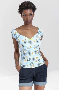 Hell Bunny Daisy Top Blue Clearance