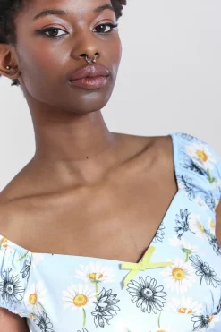 Hell Bunny Daisy Top Blue Clearance