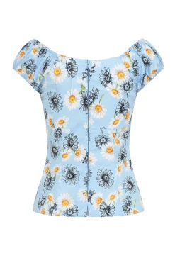 Hell Bunny Daisy Top Blue Clearance
