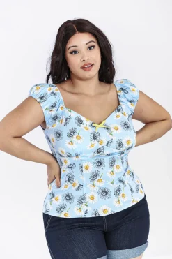Hell Bunny Daisy Top Blue Clearance