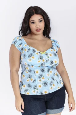 Hell Bunny Daisy Top Blue Clearance