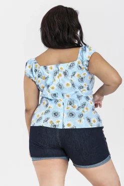 Hell Bunny Daisy Top Blue Clearance