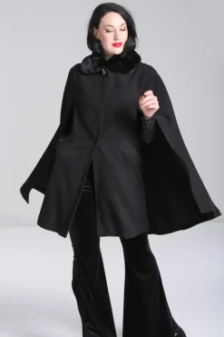 Hell Bunny Devon Cape Coat Black New