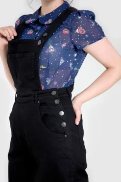 Hell Bunny Elly May Denim Dungaree Black New