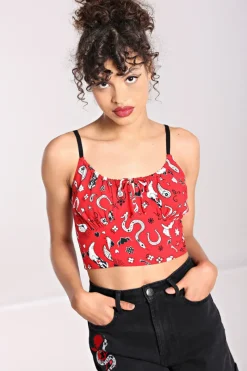 Hell Bunny Emmylou Crop Top Red New