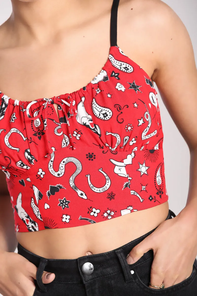 Hell Bunny Emmylou Crop Top Red New