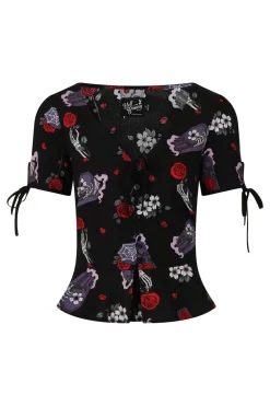 Hell Bunny Even In Death Blouse Black New