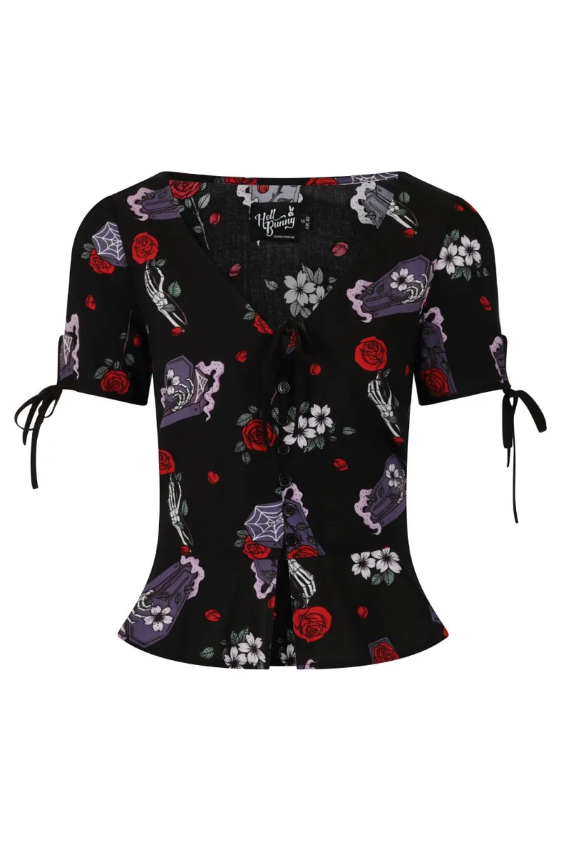 Hell Bunny Even In Death Blouse Black New