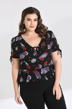 Hell Bunny Even In Death Blouse Black New