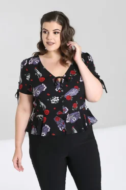 Hell Bunny Even In Death Blouse Black New