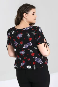 Hell Bunny Even In Death Blouse Black New