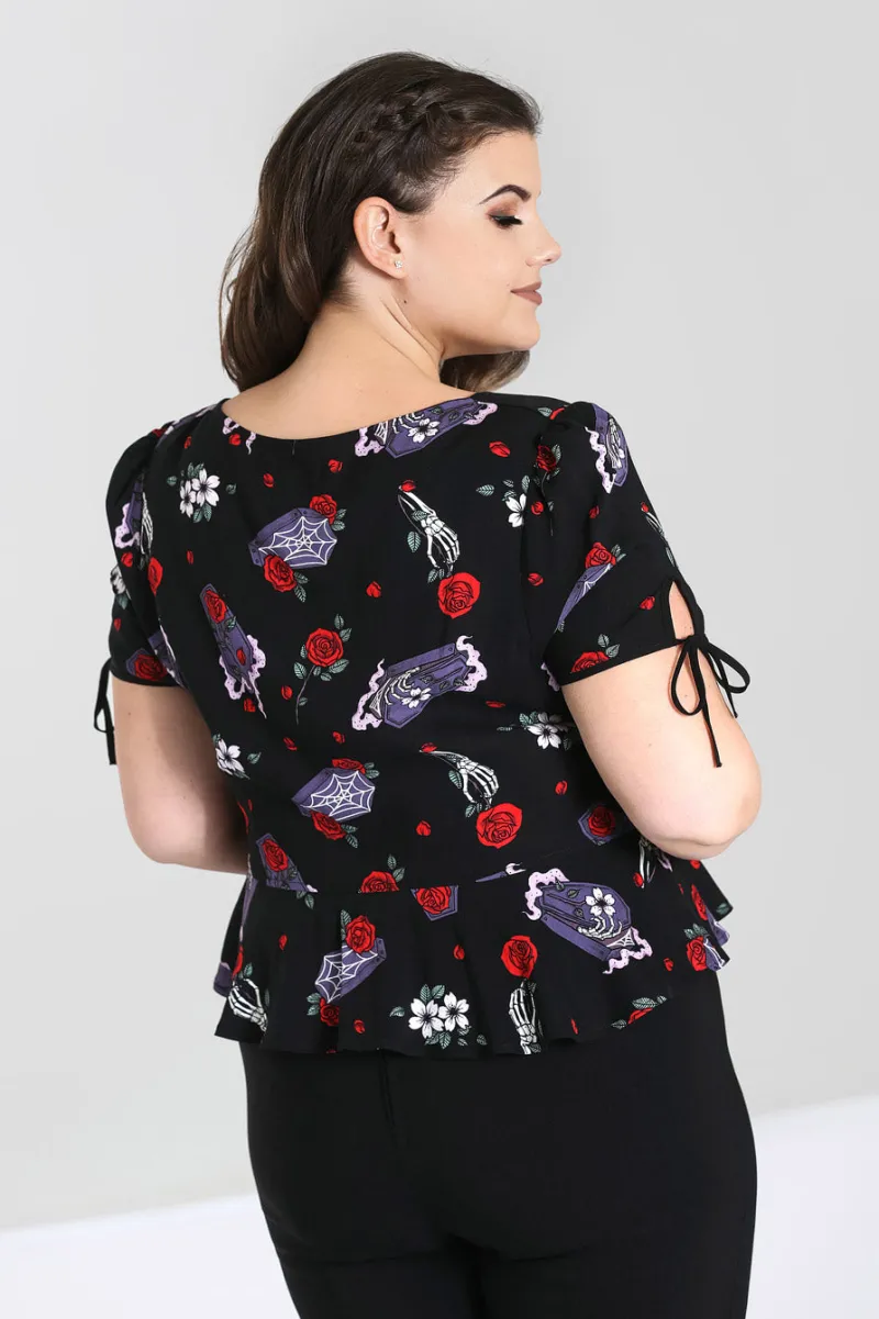 Hell Bunny Even In Death Blouse Black New