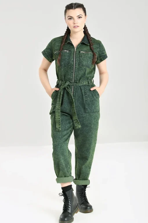 Hell Bunny Finn Boilersuit Green