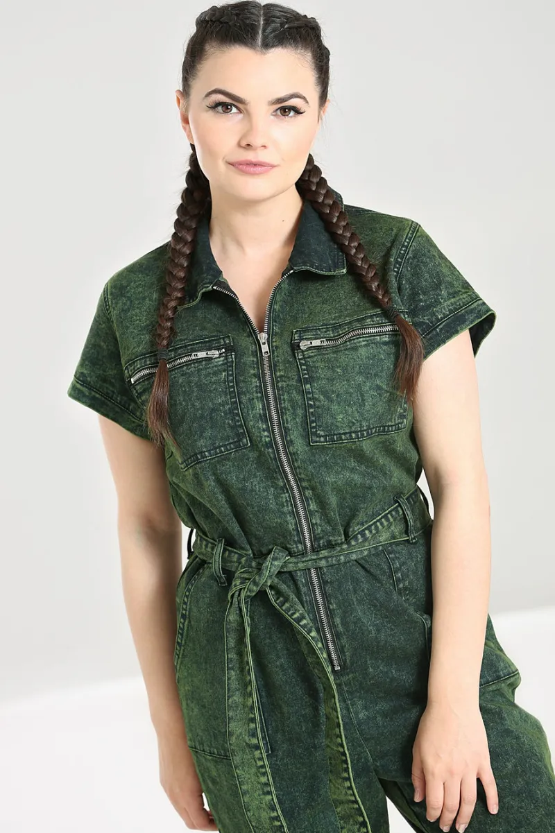 Hell Bunny Finn Boilersuit Green