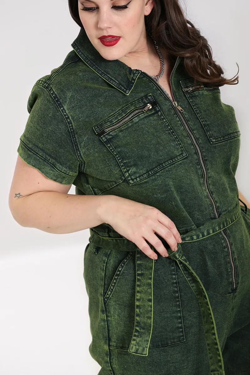 Hell Bunny Finn Boilersuit Green