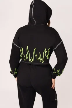 Hell Bunny Flames Hoodie Black/Green Outlet