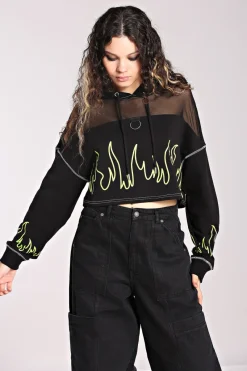 Hell Bunny Flames Hoodie Black/Green Outlet