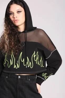 Hell Bunny Flames Hoodie Black/Green Outlet