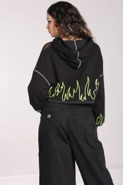 Hell Bunny Flames Hoodie Black/Green Outlet