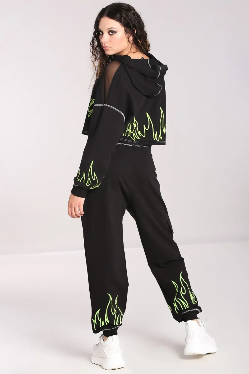 Hell Bunny Flames Joggers Black/Green