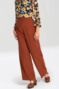 Hell Bunny Ginger Swing Trousers Brown Clearance
